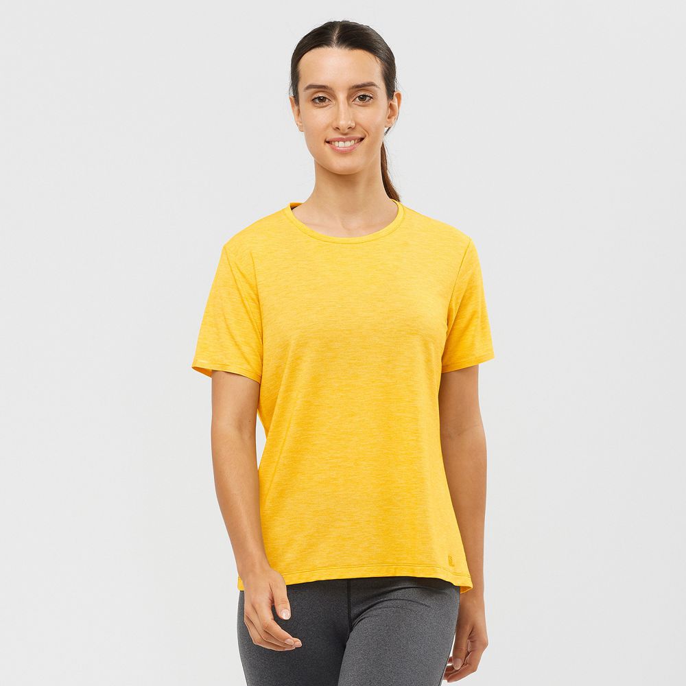 Salomon ESSENTIAL TENCEL Camisetas Mujer - Amarillo - Colombia (90532-SWTP)